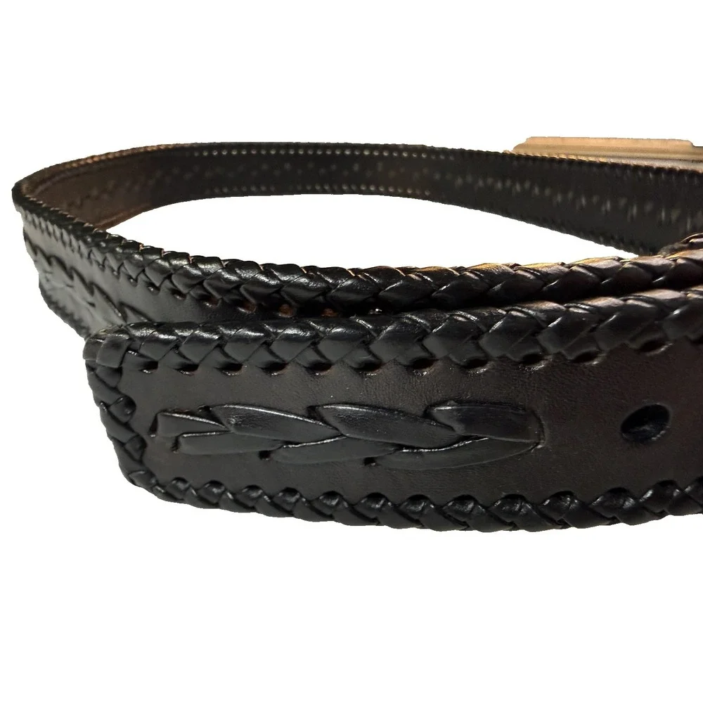 Vintage‎ Michael Kors Leather Belt Mens XL Black Braided Edge Dress Western BOHO